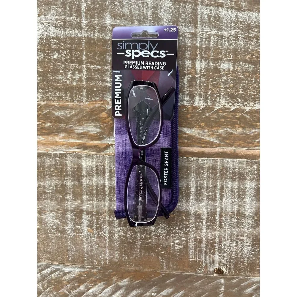 Foster Grant Simply Specs Premium Reading Glasses With Case Dazzling Purple 1.25